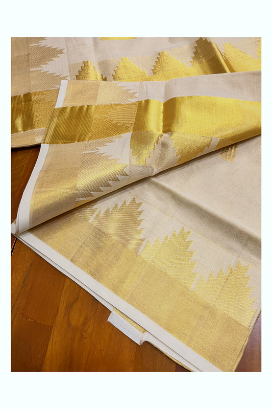 Southloom Premium Handloom Tissue Kasavu Saree with Big Temple Woven Designs (Vishu 2024 Collection)