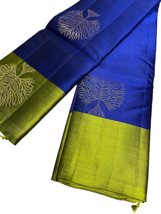 Southloom Pure Handloom Kanchipuram Silk Saree with Butta Work(Blue & Green )