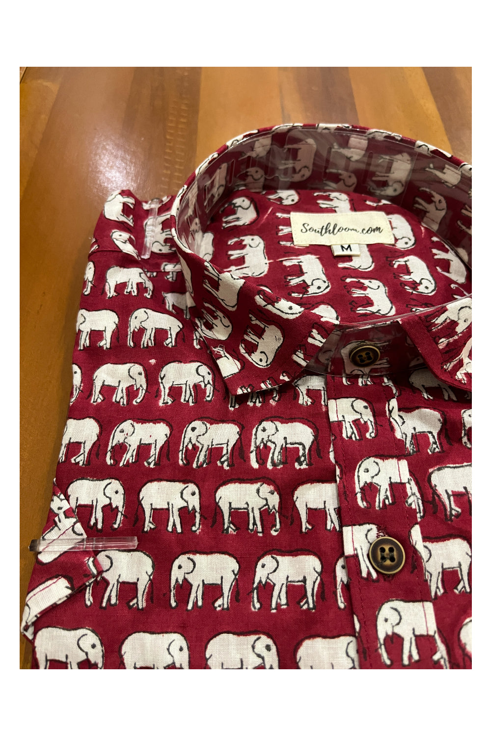 Southloom Jaipur Cotton Red With Elephant Hand Block Printed Shirt (Full Sleeves)