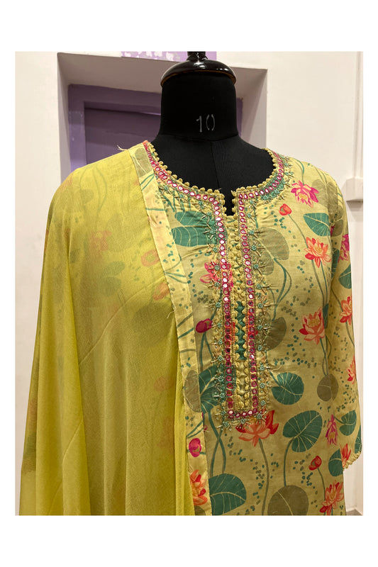 Southloom Stitched Semi Silk Salwar Set in Light Green with Froral Prints