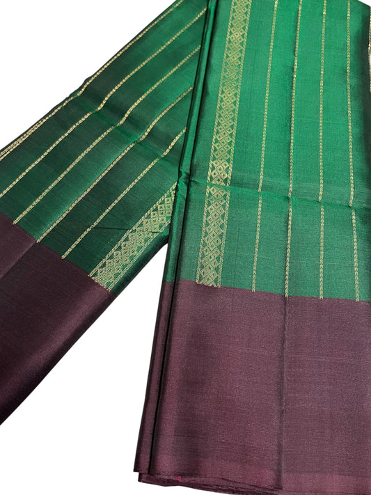 Southloom Pure Handloom Kanchipuram Silk Saree with Butta Work (Green & Purple)