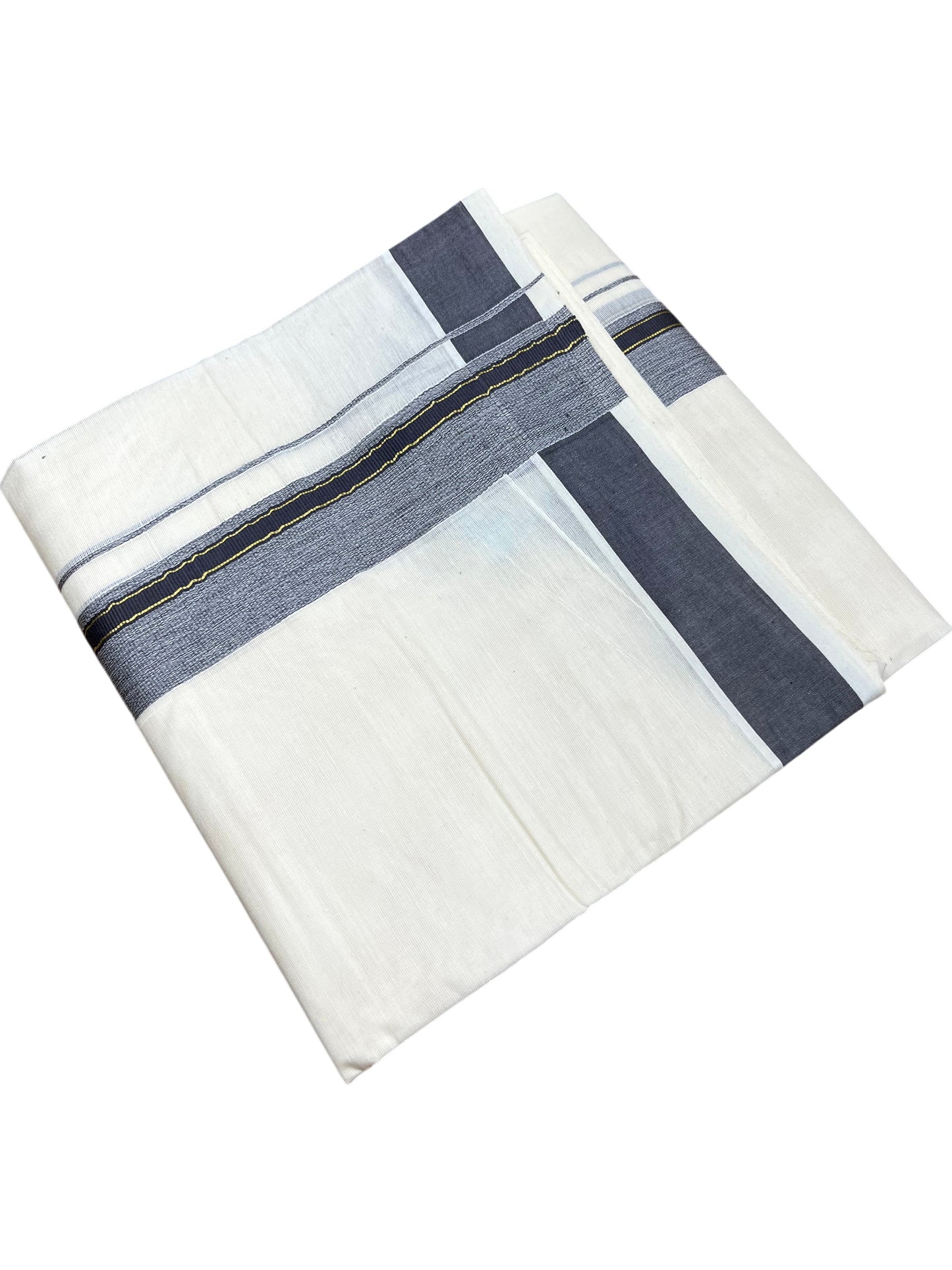 Southloom Pure Cotton Mundu with Gray Border (South Indian Kerala Dhoti)