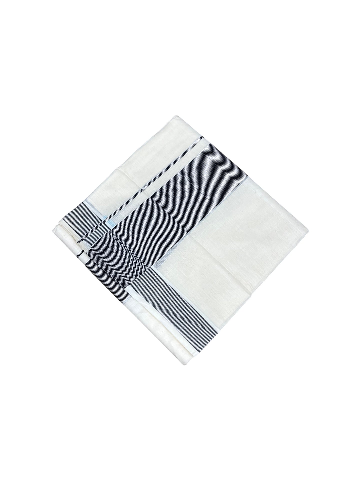 Southloom Kerala Pure Cotton Double Mundu with Black Lines Border (South Indian Kerala Dhoti)