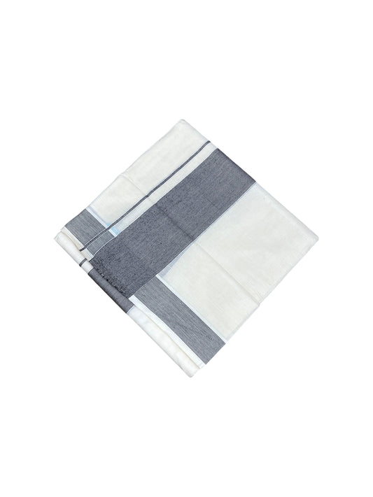 Southloom Kerala Pure Cotton Double Mundu with Black Lines Border (South Indian Kerala Dhoti)