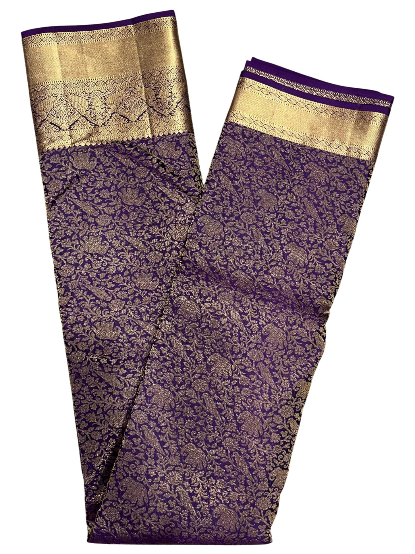 Southloom Pure Handloom Bridal Kanchipuram Silk Saree with Korvai Work (Violet)