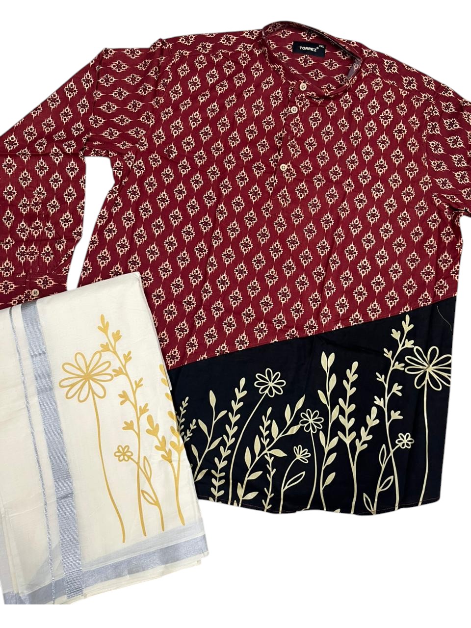 Southloom Cotton Ajrakh Printed Maroon Men's Combo (Shirt + Mundu) SLCOMBO SL579