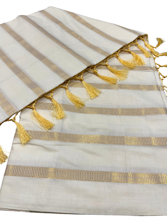 Southloom Kerala Cotton Kasavu Saree with Golden Stripes on Body