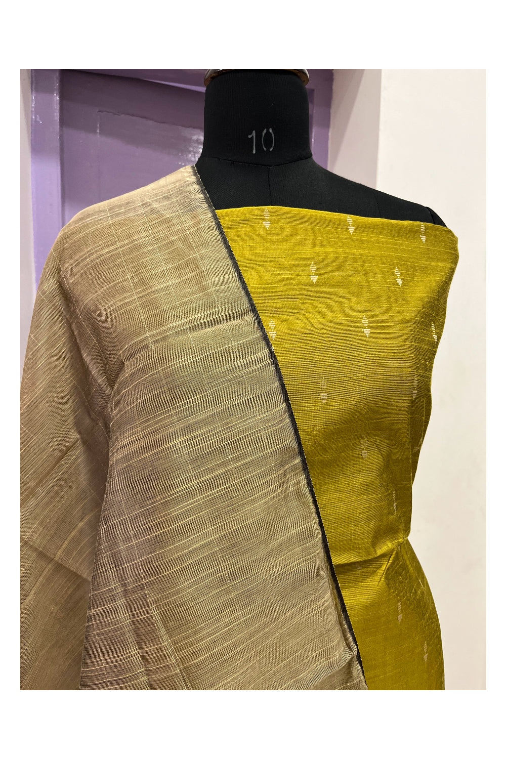 Southloom™ Cotton Mustard Yellow Churidar Salwar Suit Material with Grey Duppatta