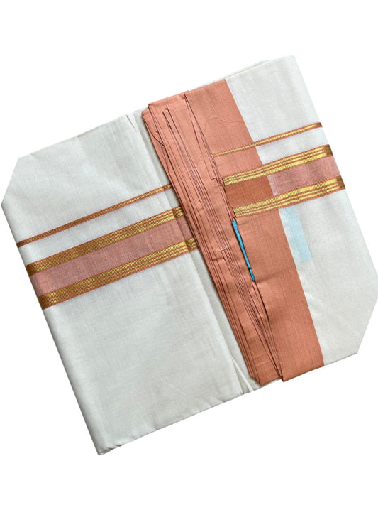 Southloom Pure Cotton Mundu with Golden Lines and Border (South Indian Kerala Dhoti)