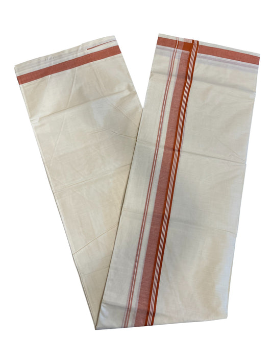 Southloom Pure Cotton Double Mundu With White Lines & Brown Border (South Indian Kerala Dhoti)