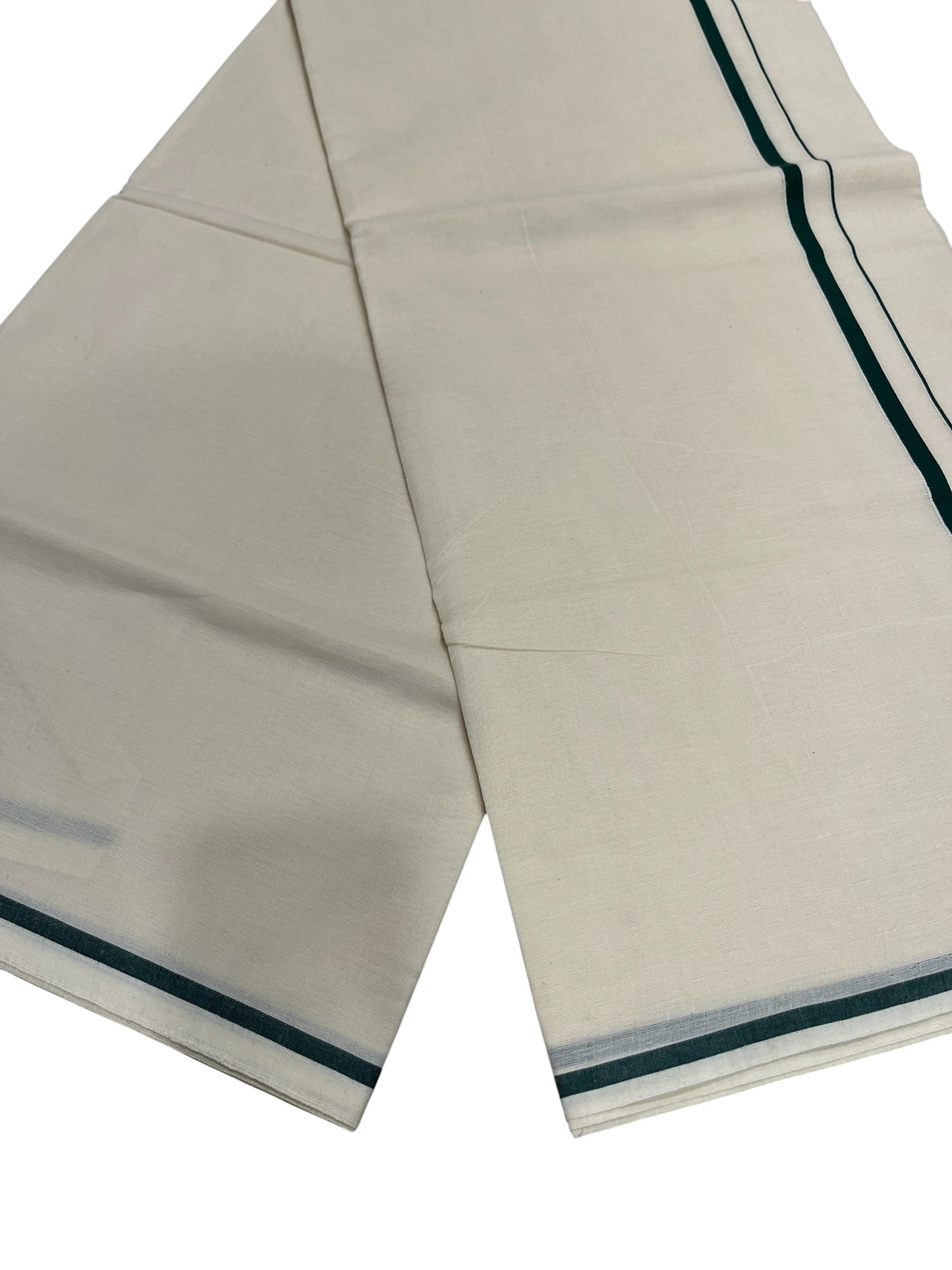 Southloom Kerala Cotton Plain Saree with Green Puliyilakkara Border