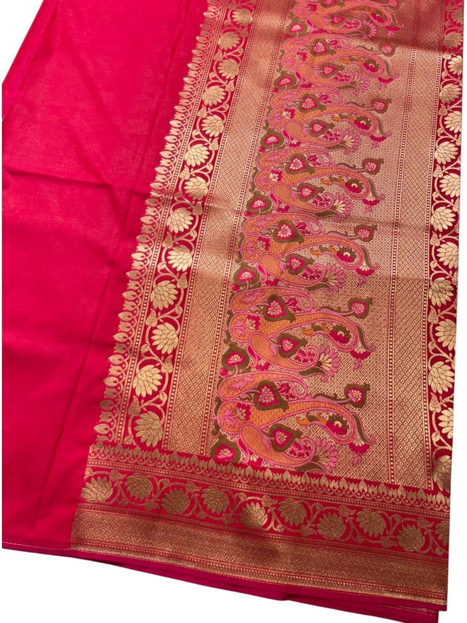Southloom Pure Banarasi Silk Saree with Woven Work on Body and Borders (Rani Pink)