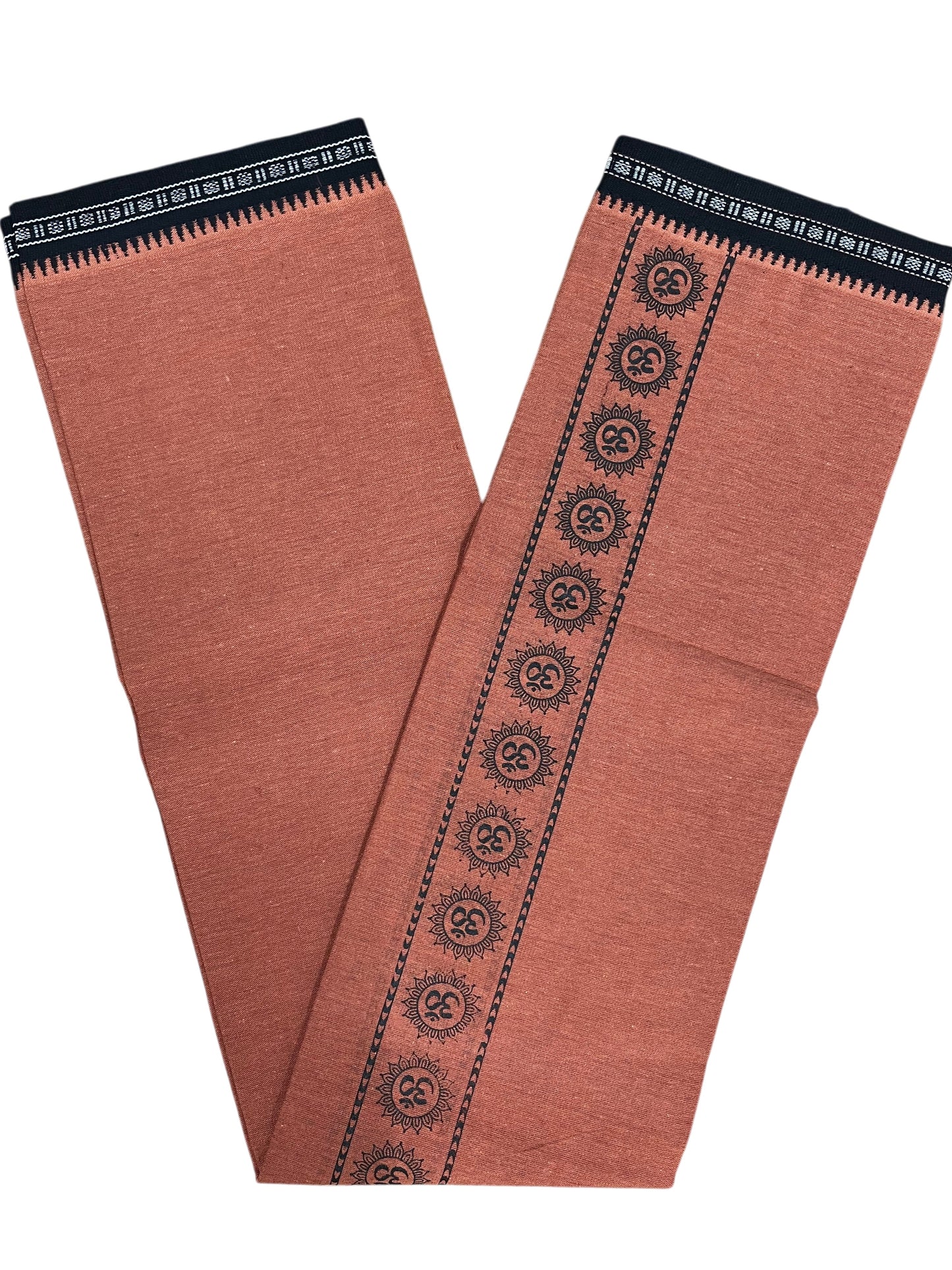 Southloom Saffron (Kaavi) Black Printed Single Mundu / Lungi (South Indian Kerala Dhoti)