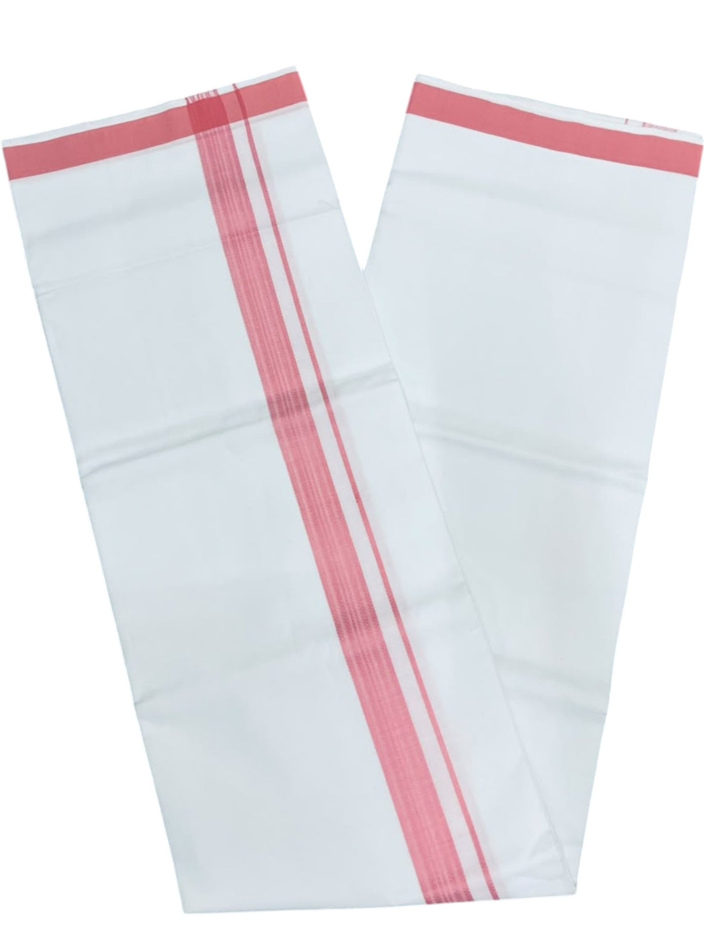Southloom Pure White Single Cotton Mundu with Pink Border (South Indian Kerala Dhoti)