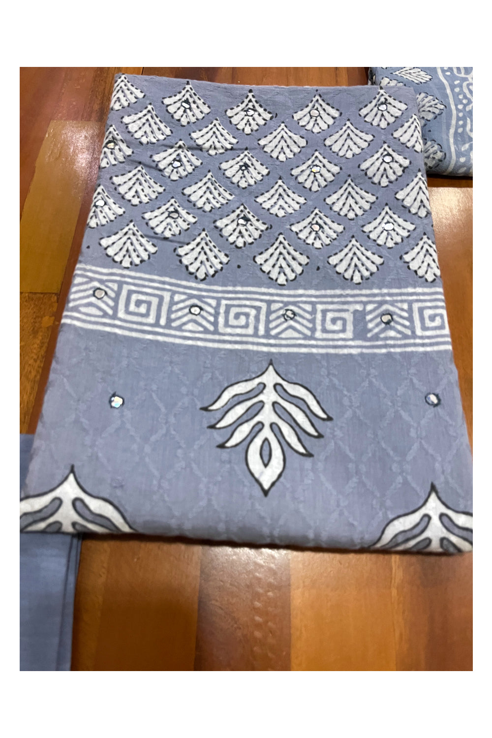 Southloom™ Cotton Bluish Grey Churidar Salwar Suit Material with Floral Prints