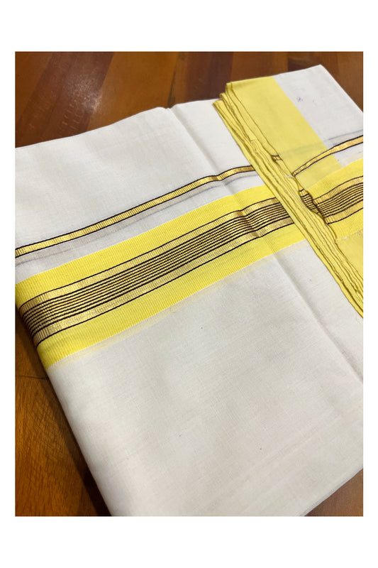 Premium Balaramapuram Handloom Unakkupaavu Cotton Double Mundu with Kasavu and Yellow Border (Vishu 2024 Collection)