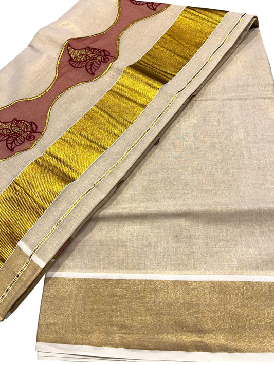 Southloom Tissue Kerala Kasavu Saree with Embroidery Design