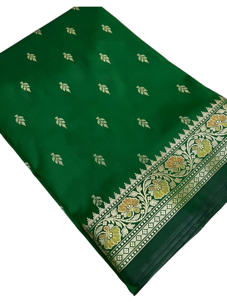 Southloom Satin Banarasi Silk Saree with Woven Work on Body And Borders In Green