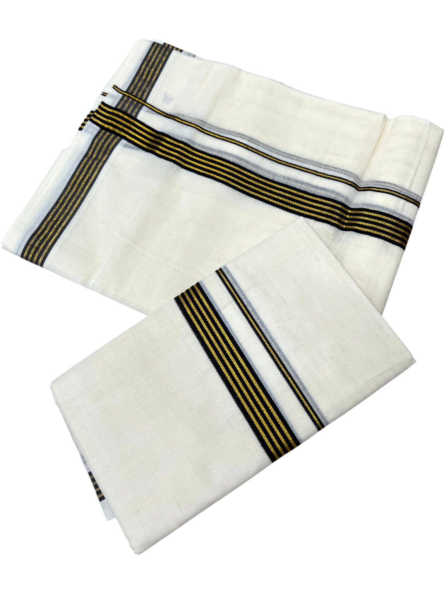Southloom Pure Cotton Kerala Single Set Mundu (Mundum Neriyathum) with Black Kasavu Border in 2.80 Mtrs