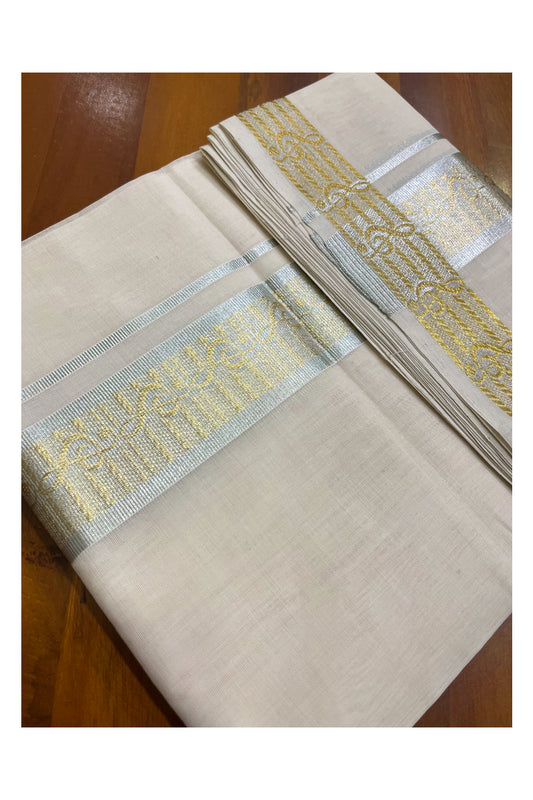 Southloom Premium Balaramapuram Unakkupaavu Handloom Mundu with Silver and Golden Kasavu Design Border (South Indian Kerala Dhoti)