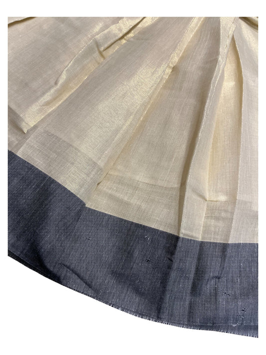 Southloom Kerala Tissue Kasavu Pavada Blouse with Embroidery Work for Kids