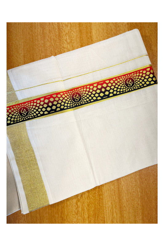 Southloom Pure Cotton Off White Double Mundu with Mural Printed Design Along Kasavu Kara