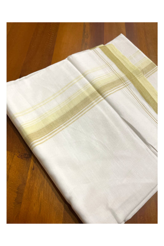 Pure White Cotton Kerala Double Mundu with Light Green Border (South Indian Kerala Dhoti)