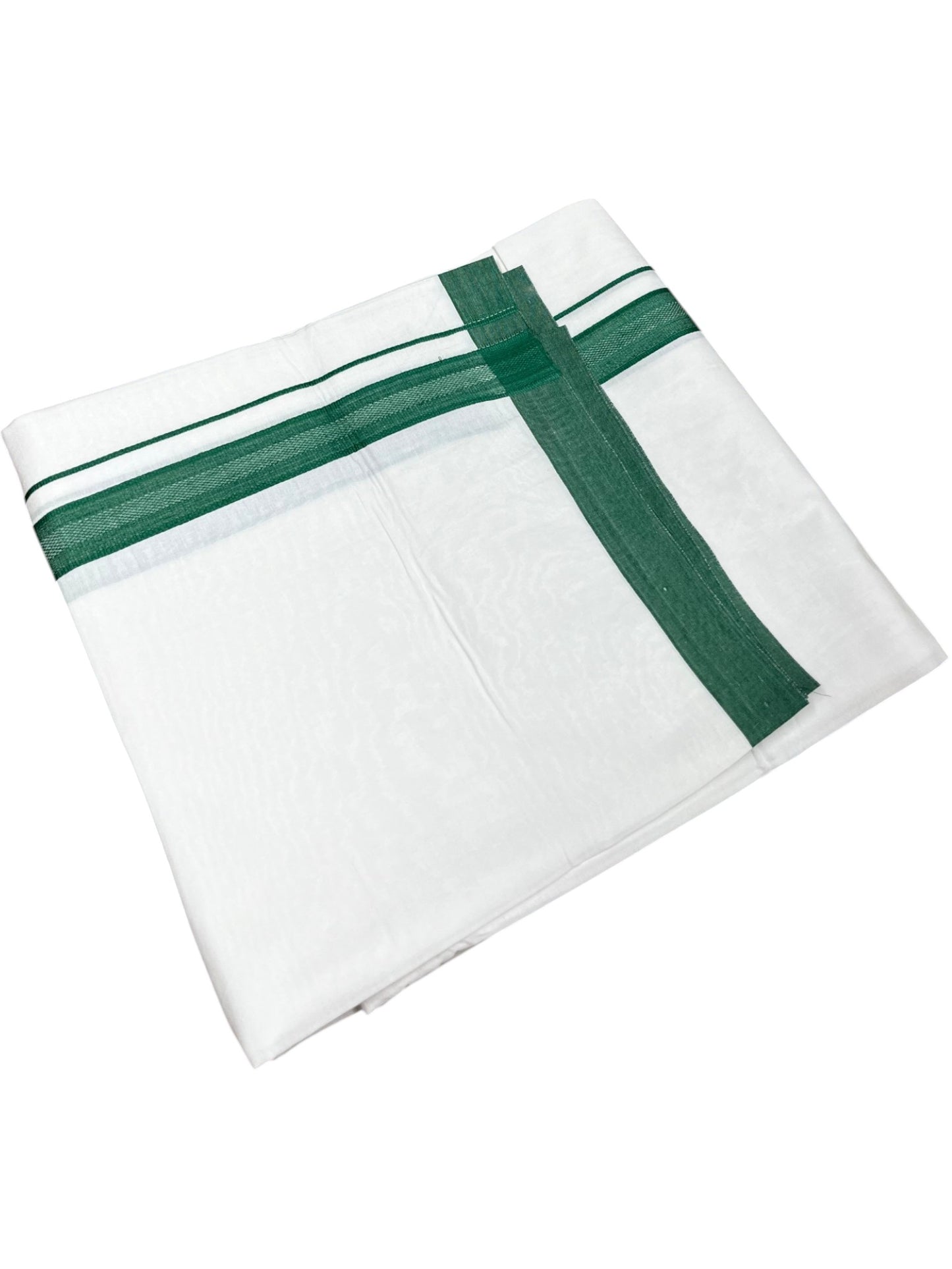 Southloom Pure White Cotton Mundu with Green Border (South Indian Kerala Dhoti)