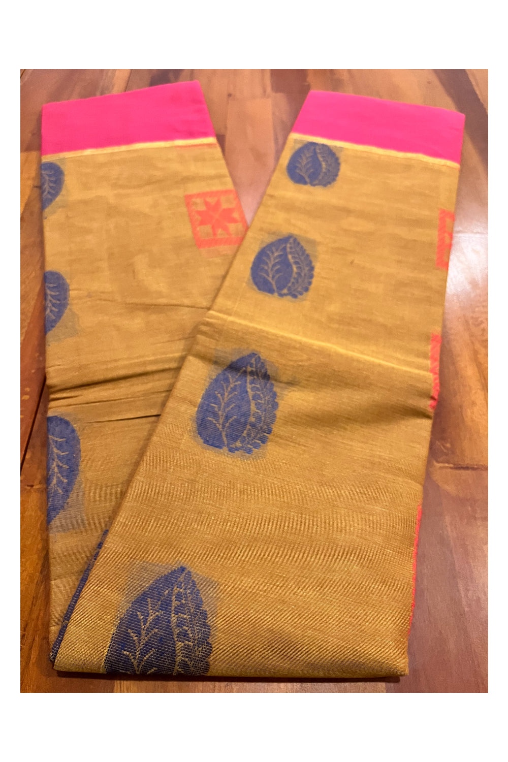 Southloom Cotton Mustard Yellow Saree with Woven Butta Works on Body and Pallu