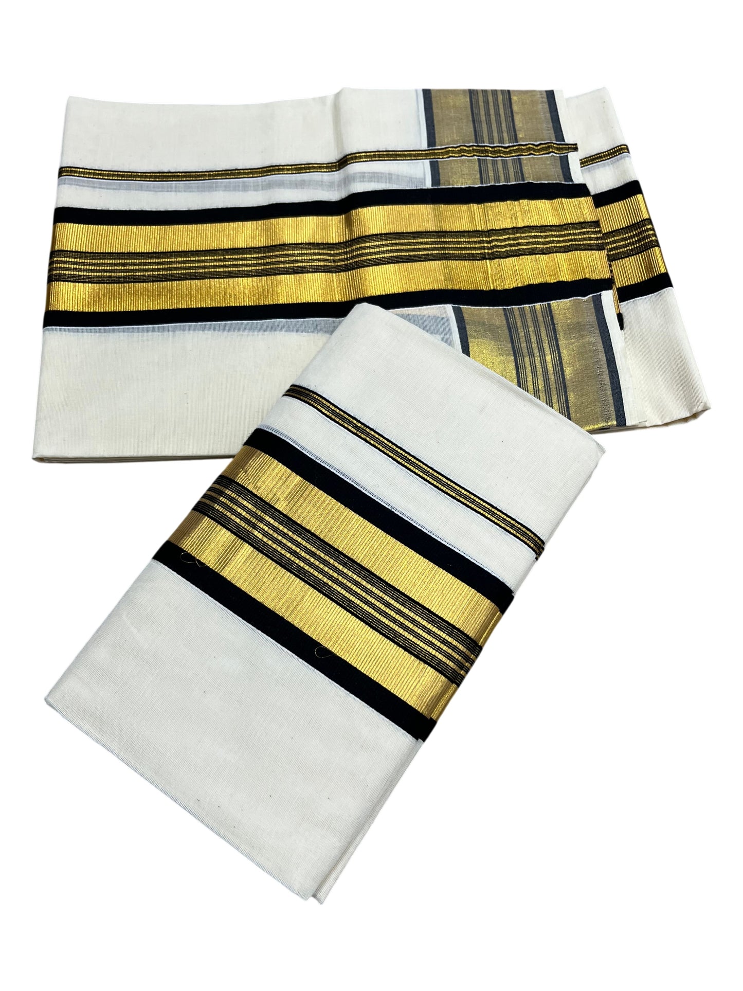 Southloom Pure Cotton Kerala  Set Mundu (Mundum Neriyathum) Single with Black and Kasavu Border 2.80 Mtrs SLKK SL522