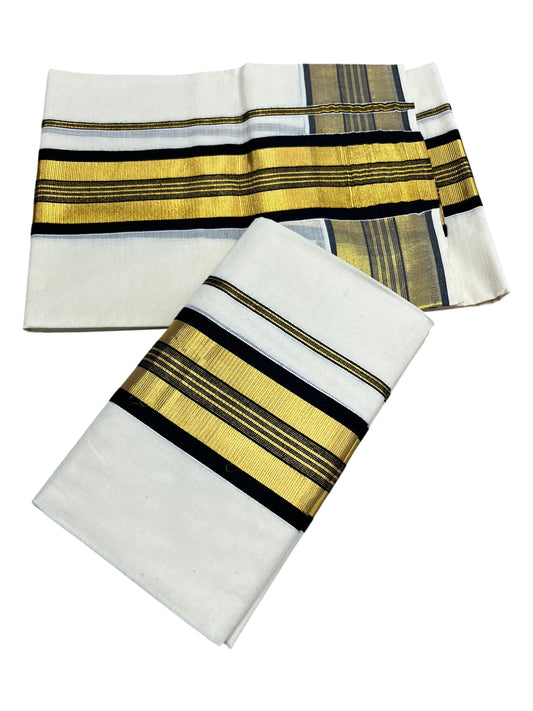 Southloom Pure Cotton Kerala  Set Mundu (Mundum Neriyathum) Single with Black and Kasavu Border 2.80 Mtrs SLKK SL522