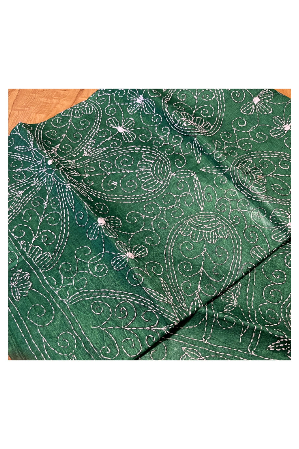 Southloom Kantha Thread Work Designer Green Saree