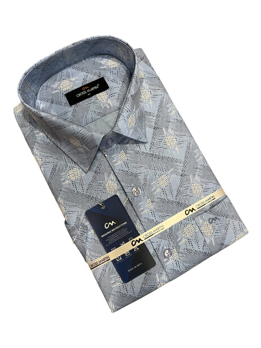 Southloom Pure Cotton Blue Printed Shirt (XL HS)