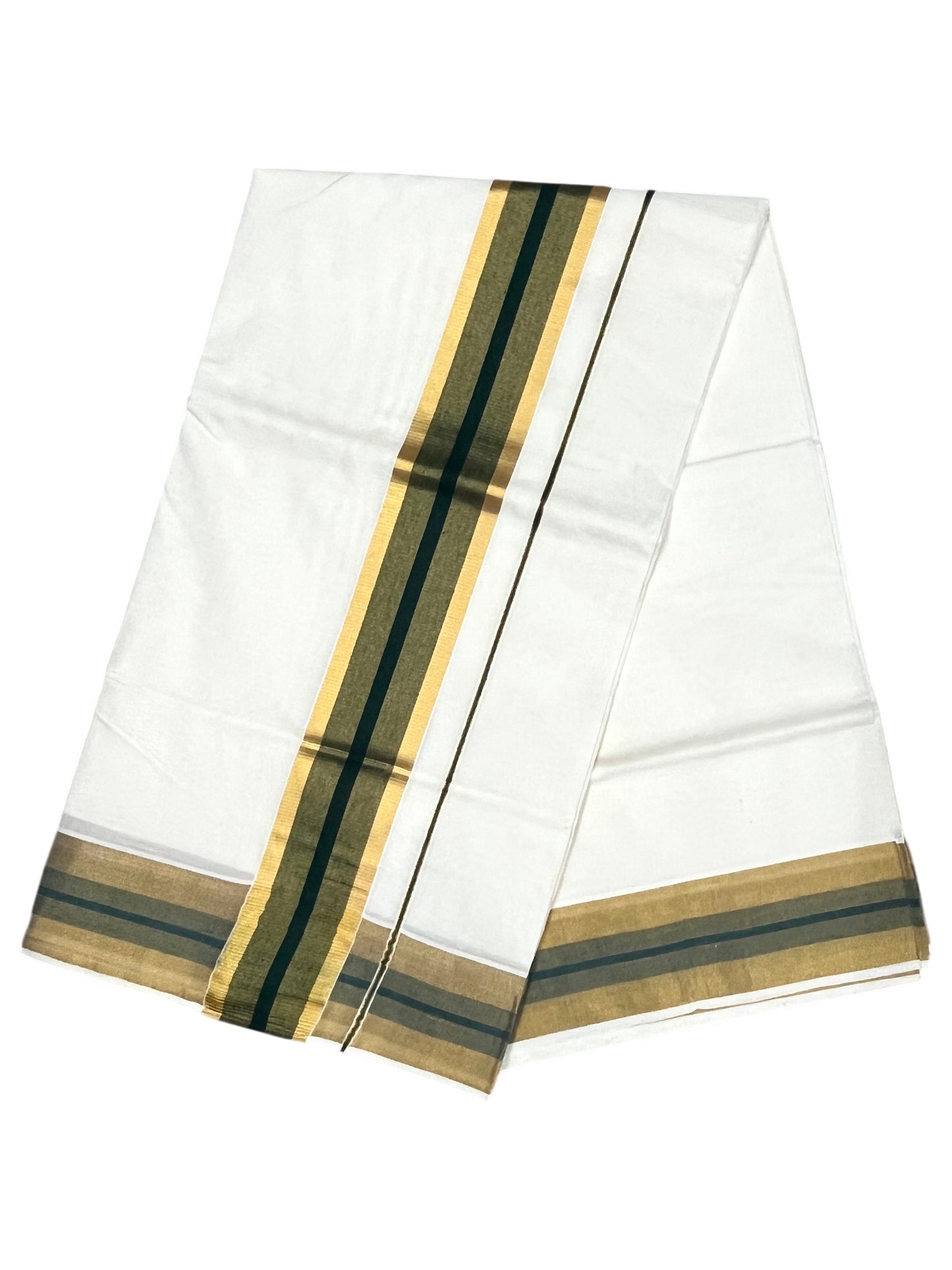 Southloom Pure Cotton Kerala Saree with Kasavu and Dark Green Border