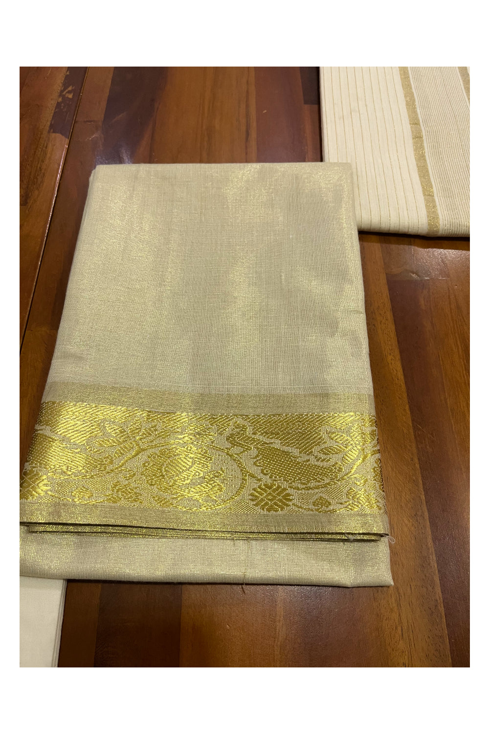 Kerala Tissue Churidar Salwar Material with Kasavu Woven Border (include Shawl / Dupatta)