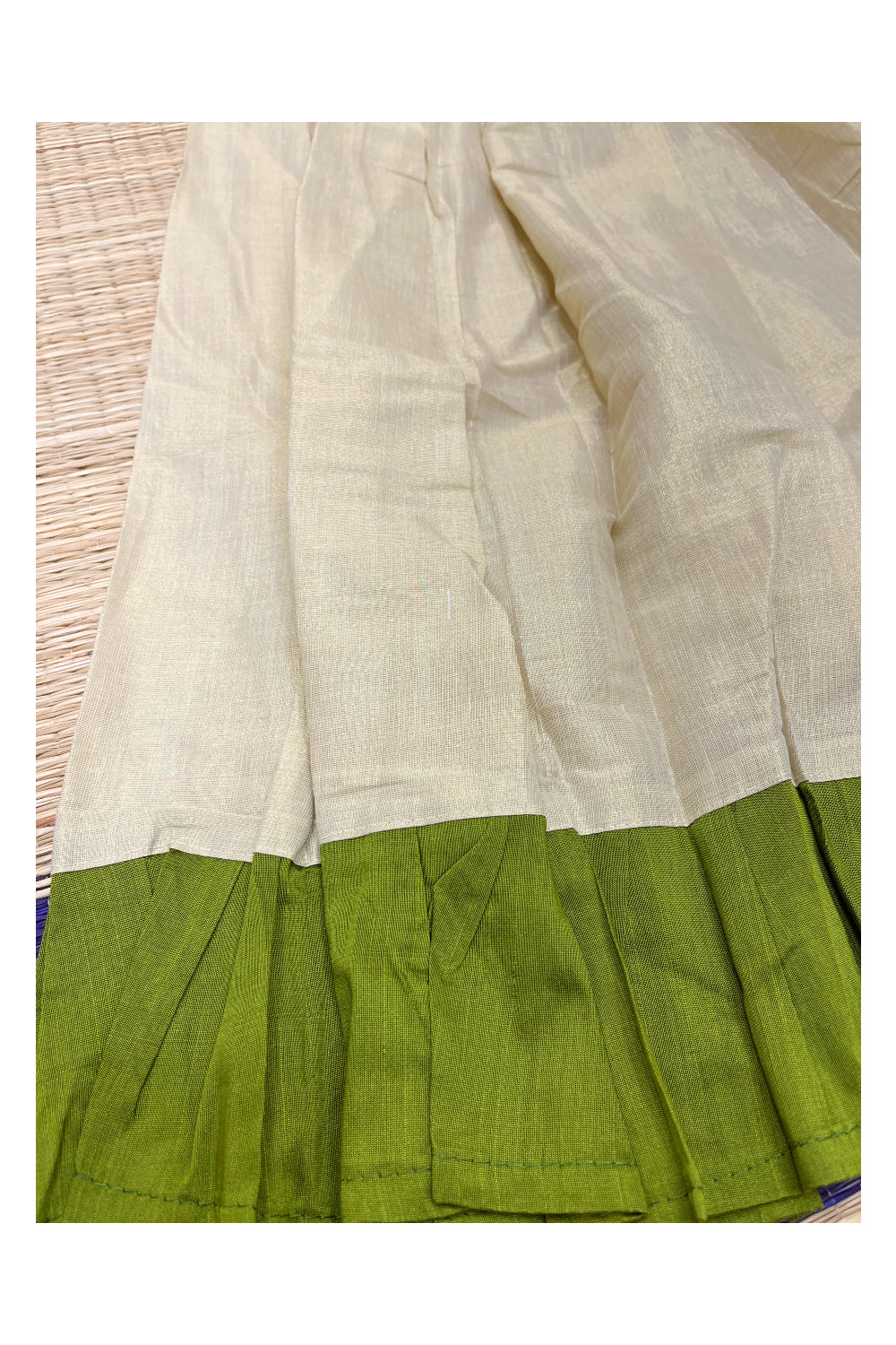 Semi Stitched Pavada Blouse with Tissue and Green Bead Works