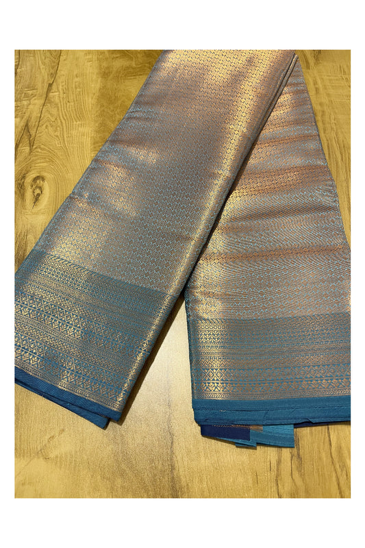 Southloom Premium Semi Silk Zari Work Brocade Saree in Blue Bridal with Matching Pallu (Kanchipuram Pattu Saree)