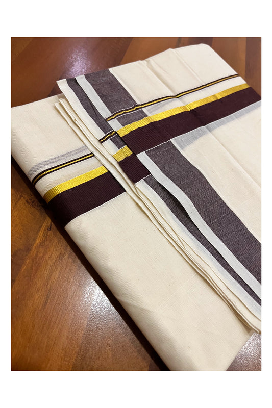 Pure Cotton Mundu with Brown and Kasavu Border (South Indian Kerala Dhoti)