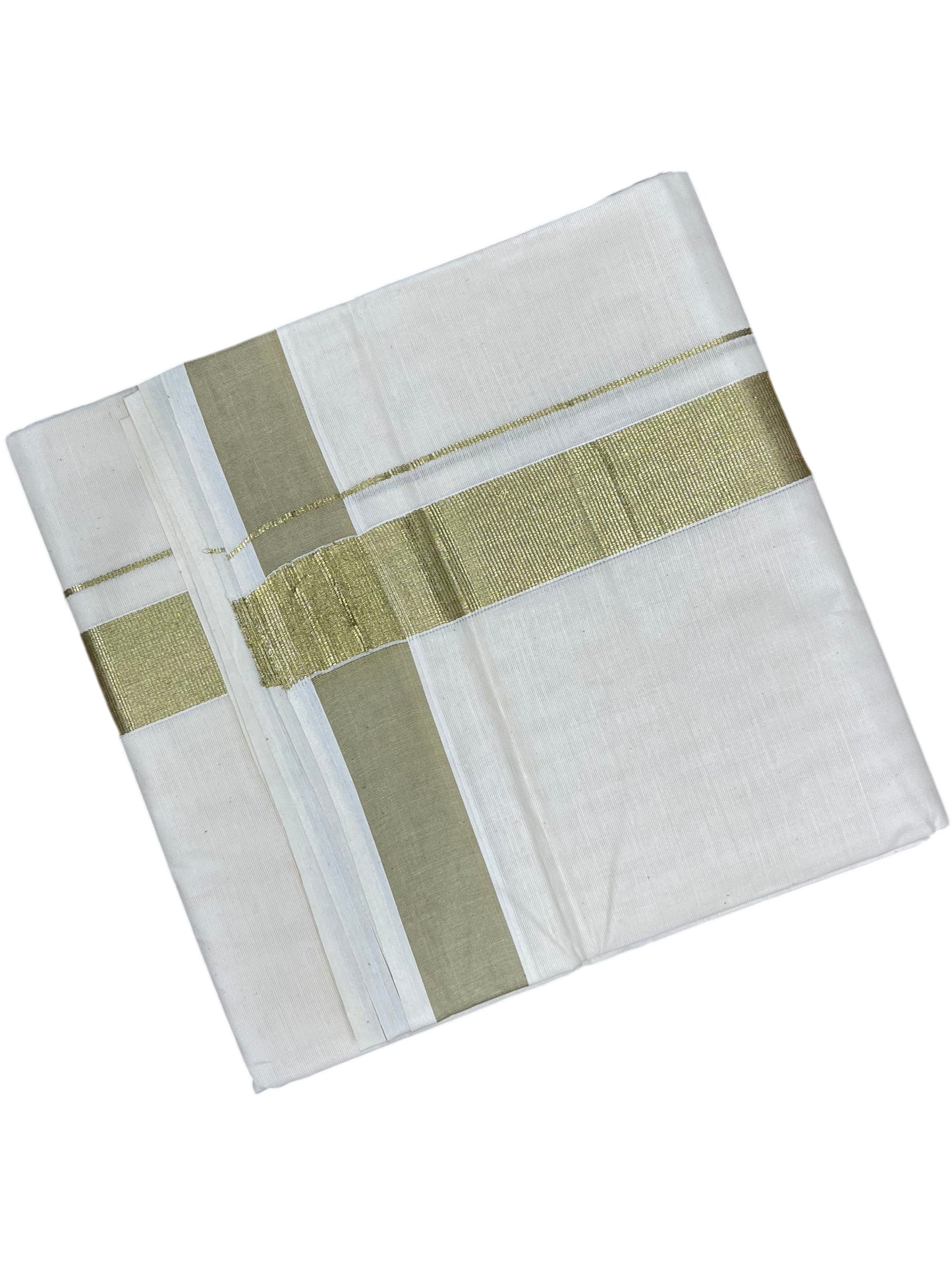 Southloom Pure Cotton Mundu with Gold Border (South Indian Kerala Dhoti)