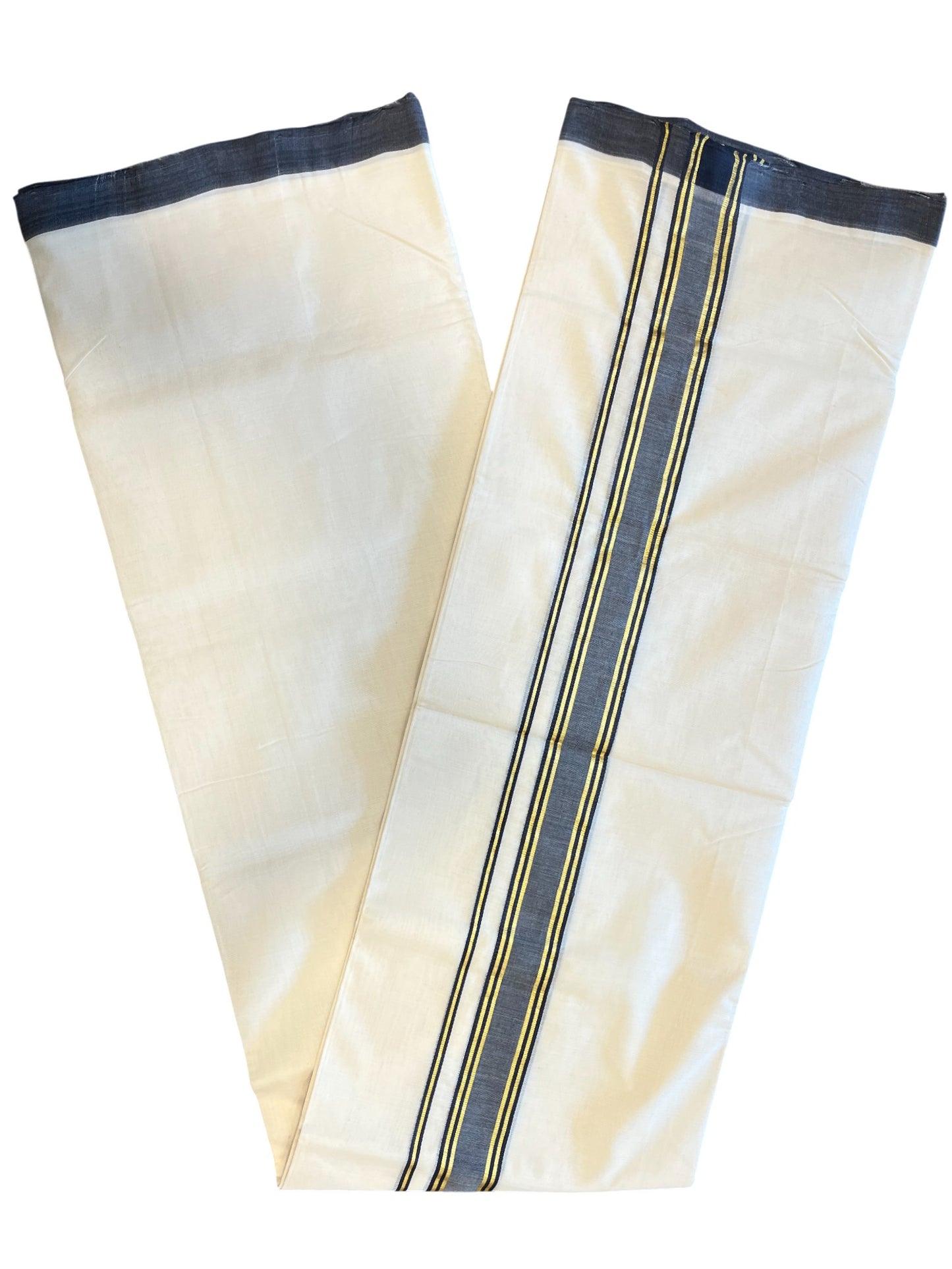 Southloom Premium Handloom Cotton Double Mundu with Gold and Grey Border