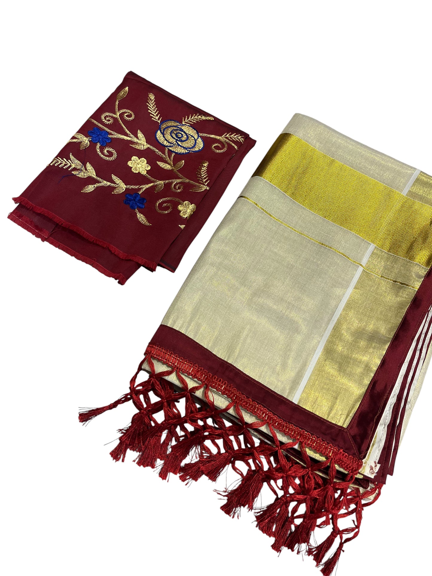 Southloom Semi Stitched Tissue Printed Dhavani Set with Pavada and Maroon Blouse Piece