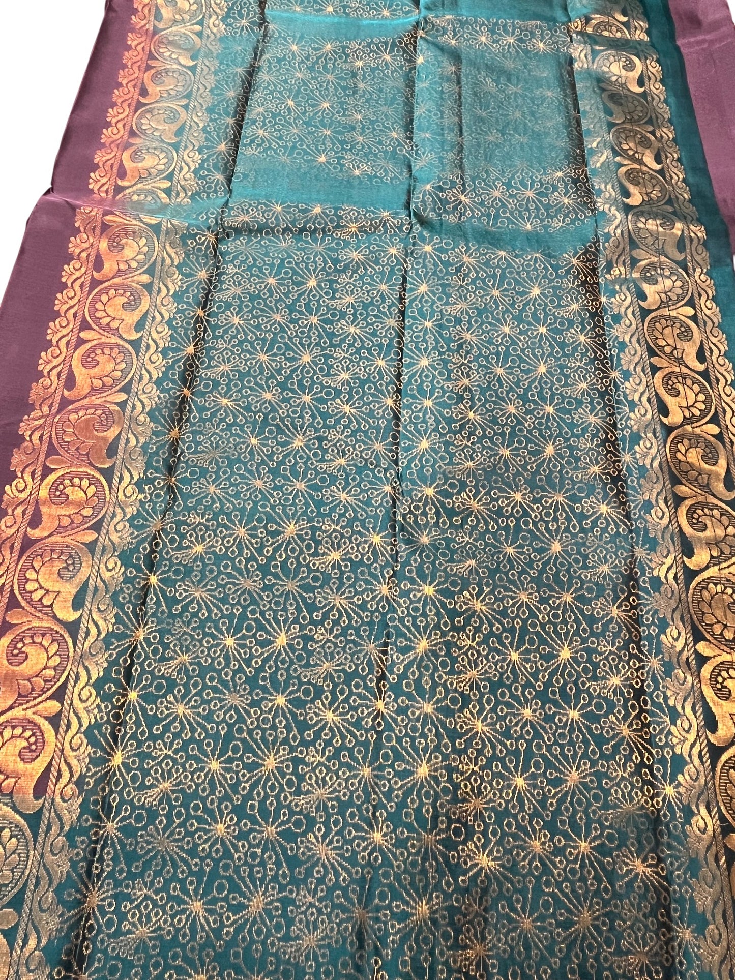 Southloom Pure Handloom Kanchipuram Silk Saree with Butta Work (Grey & Blue)