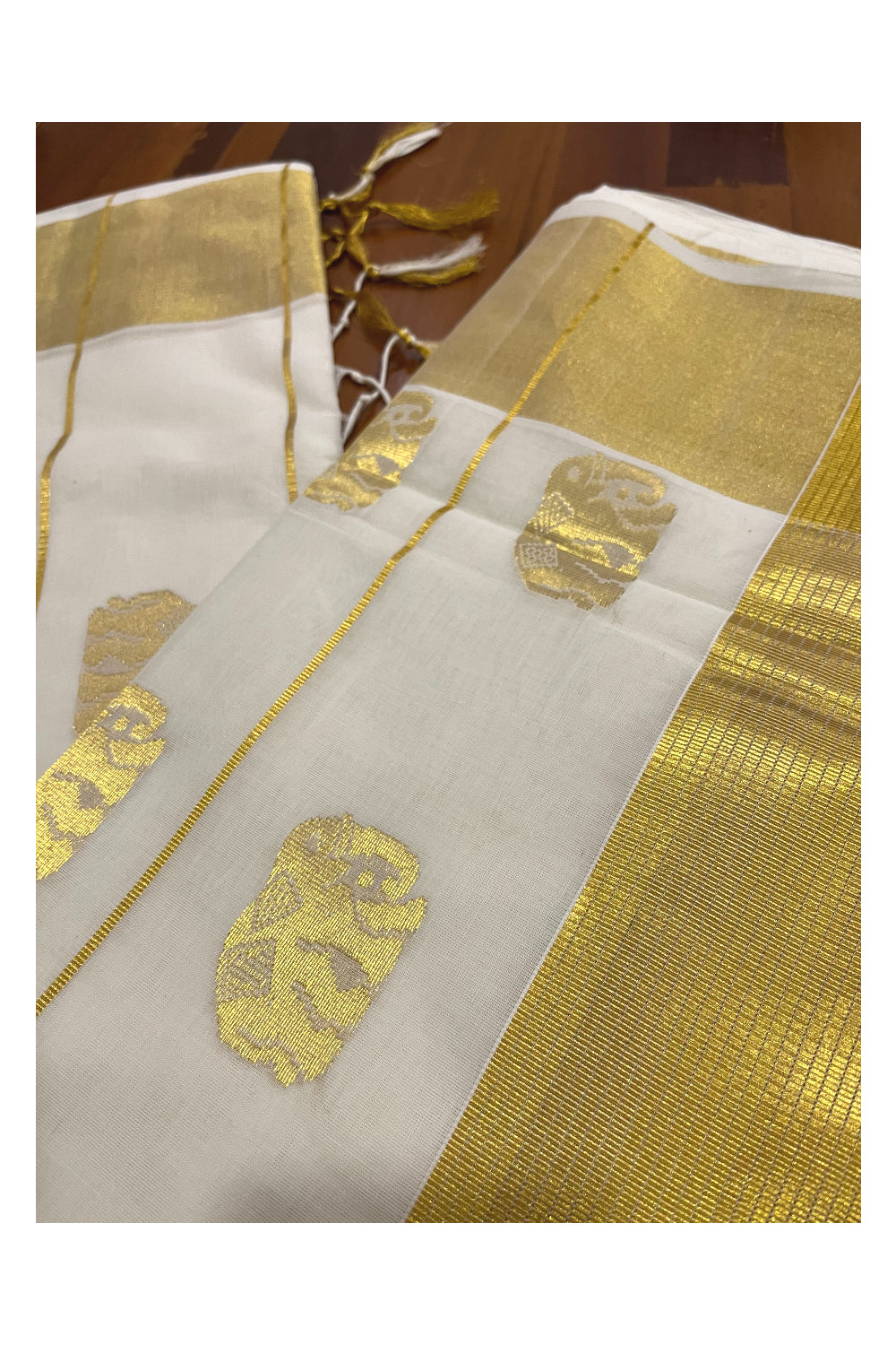 Southloom Premium Handloom Cotton Saree with Elephant Woven Works on Body