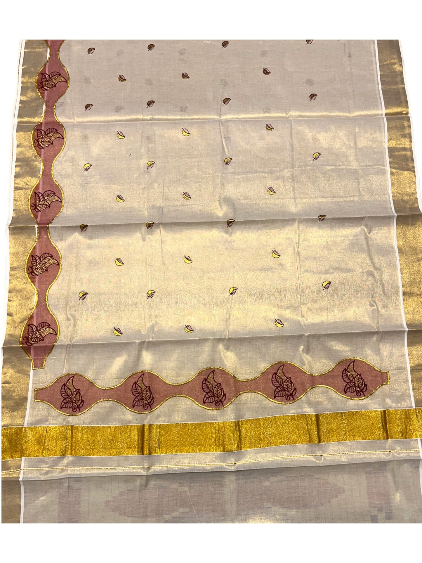 Southloom Tissue Kerala Kasavu Saree with Embroidery Design