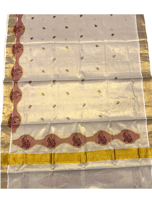 Southloom Tissue Kerala Kasavu Saree with Embroidery Design