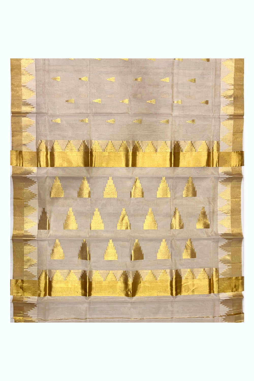 Southloom Premium Handloom Tissue Kasavu Saree with Big Temple Woven Designs (Vishu 2024 Collection)