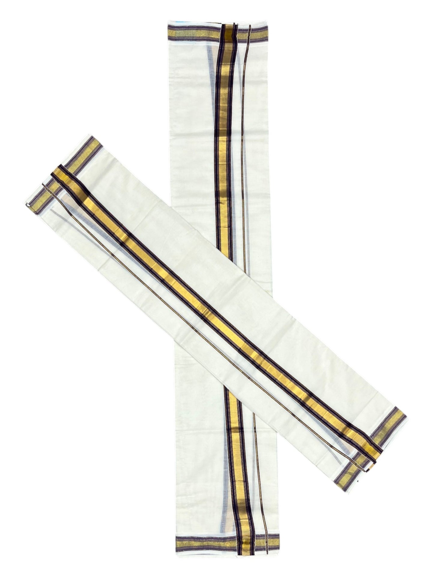 Southloom Pure Cotton Kerala Kasavu Set Mundu (Mundum Neriyathum) Kasavu & Purple Border