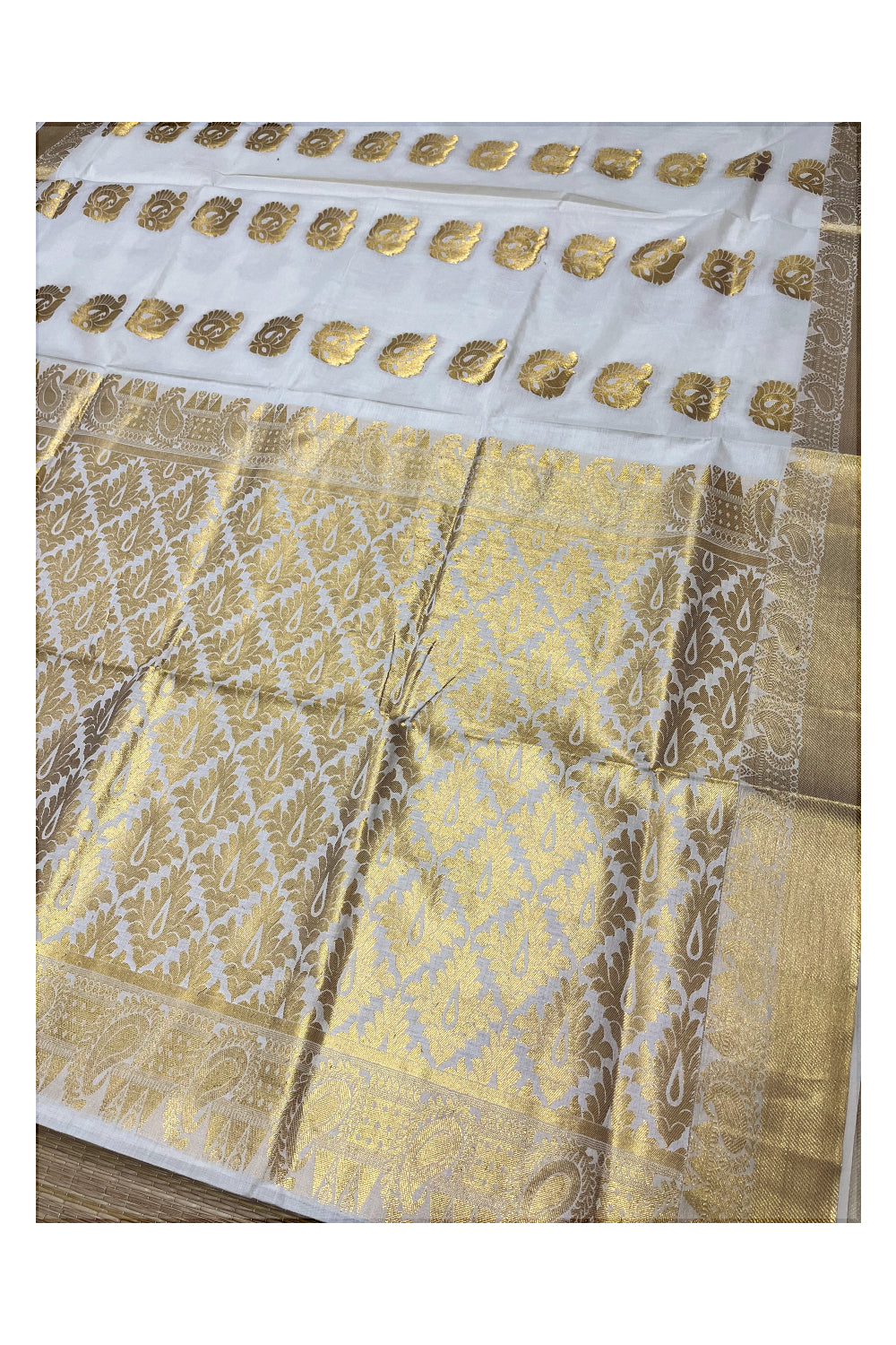 Pure Cotton Kerala Kasavu Heavy Woven Design Saree (Vishu 2024 Collection)