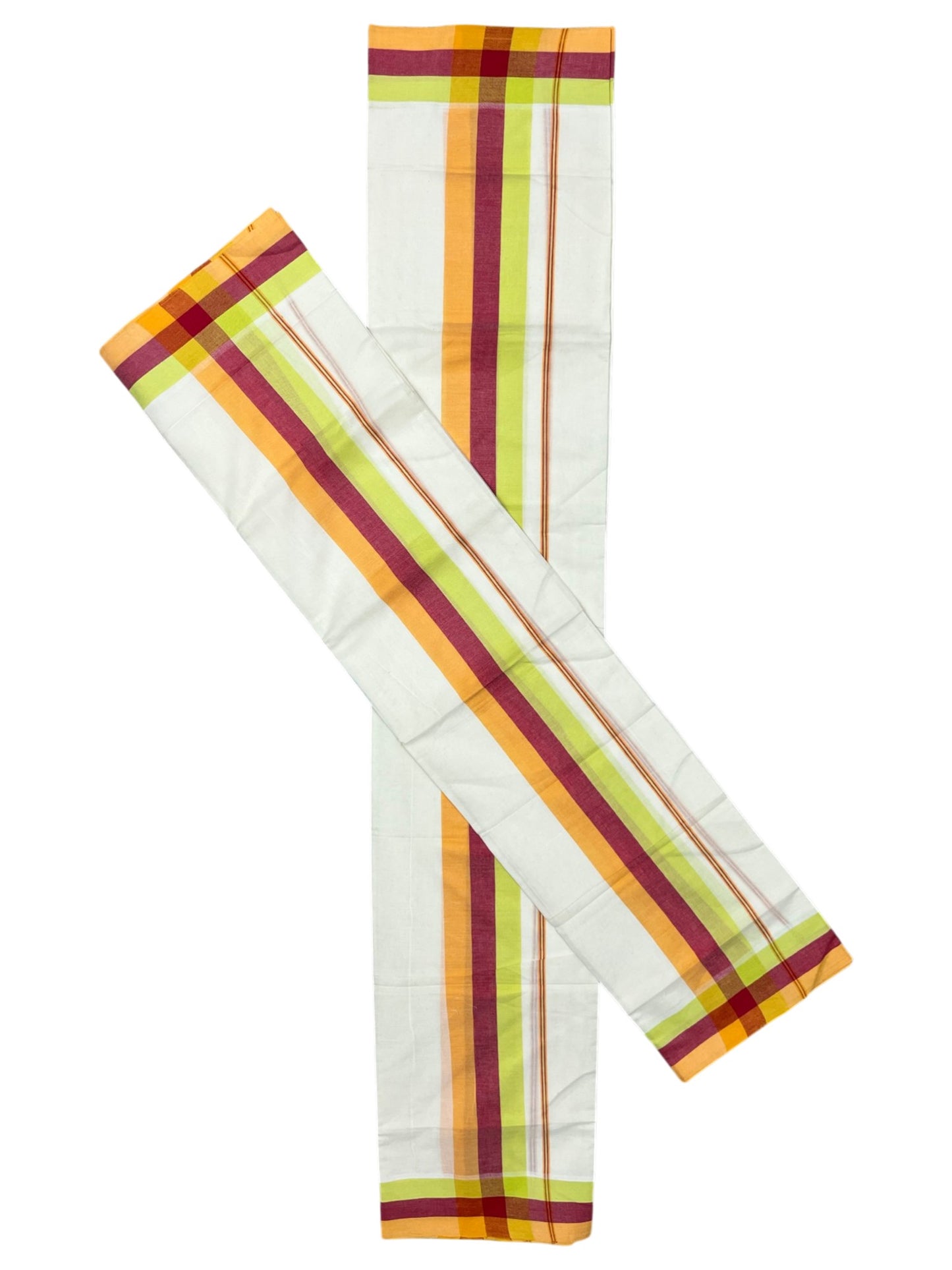 Southloom Pure Cotton Kerala Single Mulloth Set Mundu (Mundum Neriyathum) Orange & Red Border in 2.80 mtrs SL243