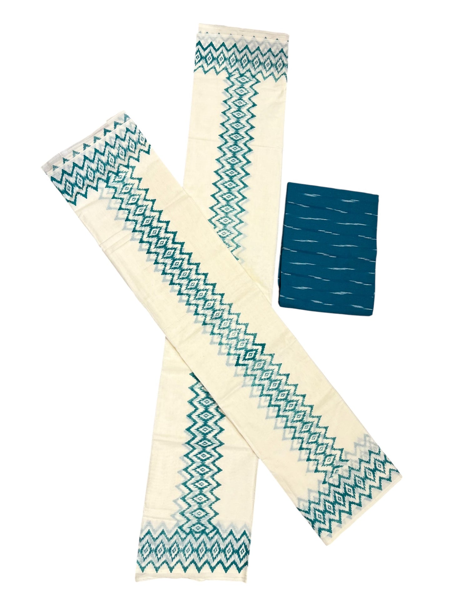 Southloom Ikat Design Green Printed Set Mundu with Blouse Piece 2.80Mtrs